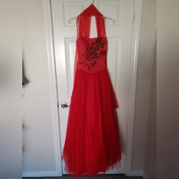 GLAM GURLZ BEADED PROM BALL GOWN ONE PIECE SPAGHETTI STRAPS CORSET BACK - Picture 3 of 7